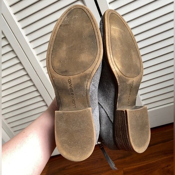 Lucky Brand Lahela Boots Soft Leather Booties 7.5 Slight Shimmer Charcoal Gray - Picture 5 of 9